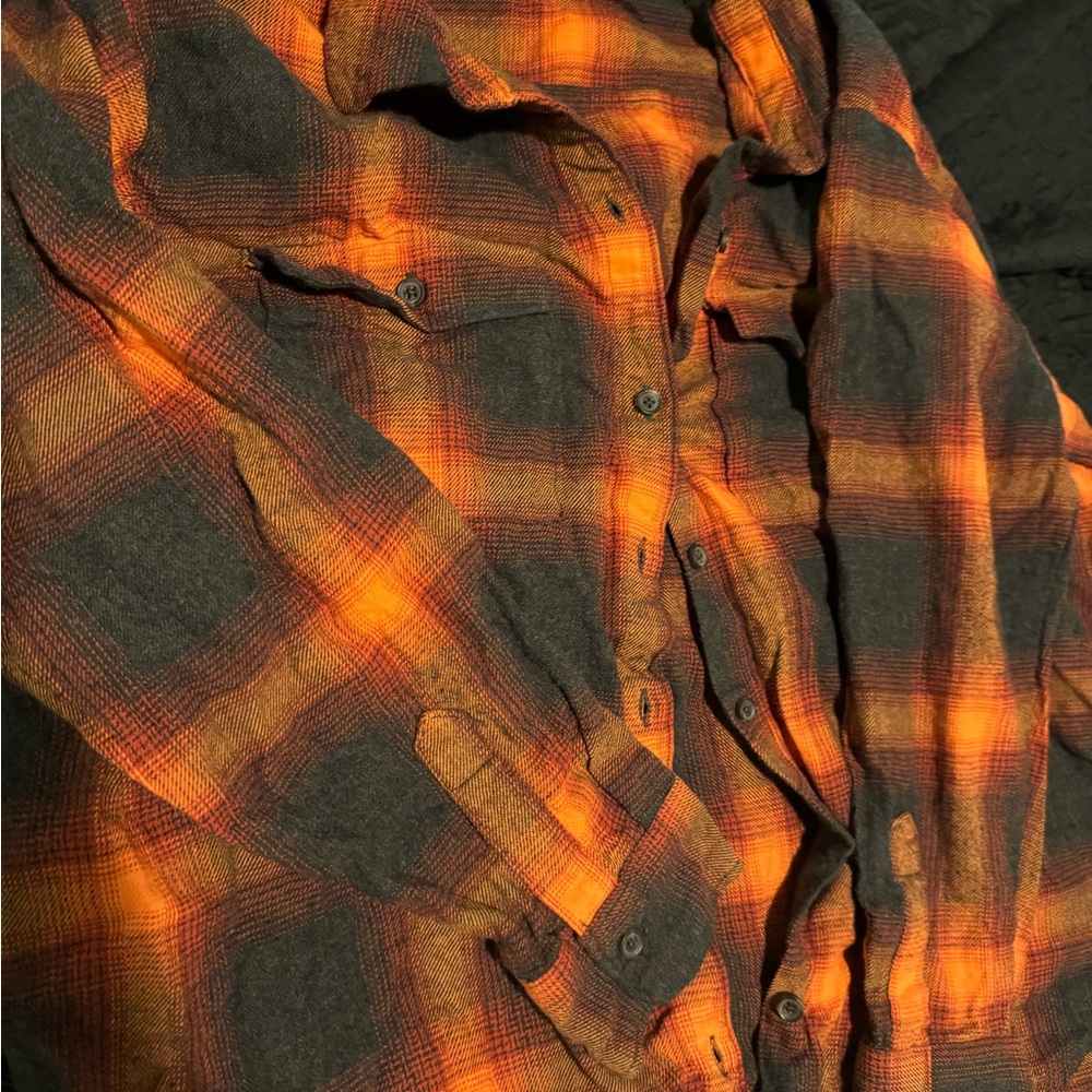 Orange and charcoal boyfriend flannel